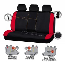 Flying Banner Rear Bench car seat Covers car seat Protectors Split 40/60 50/50 60/40 (Rear Bench-Neoprene, Red)