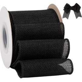 Tekdeere Cinta de arpillera de 3 pulgadas x 10 yardas, cinta de alambre negra para manualidades, envoltura de regalos, coronas, lazos, decoración de árboles y decoración al aire libre