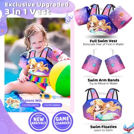 Vvinca Separable Toddler Swim Vest Fit 22-66 Lbs（1-6 Years）|2024 Newest 3 in 1 Pool Float & Arm Bands Boys and Girls, Adjustable Sturdy Safety for Infant 1 2 3 4 5 6 Year