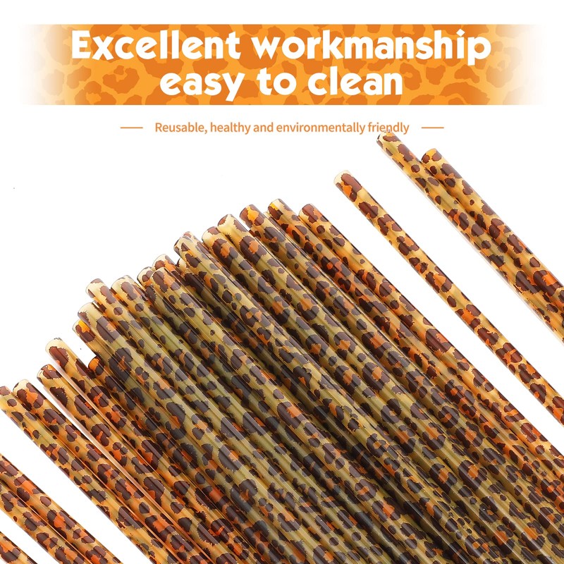 Pack of 50 Reusable Leopard Pattern Plastic Drinking Straws Printed