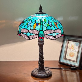 Capulina Tiffany Lamp Stained Glass Table Lamp 12x12x20 Inches Sea Grass Dragonfly Tiffany Style Reading Desk Lamp for Living Room Bedside Bedrooms Study Room Home Office