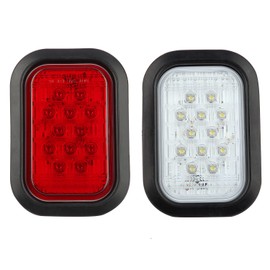 Partswcgg 6Pcs 5"x3" Rectangle LED Stop/Turn/Tail/Brake & Backup Reverse Truck Trailer Tail Hitch Lights 12 LED w/Grommets & 3 Wire Pigtail Plug Kit Waterproof (4xRed+2xWhite)