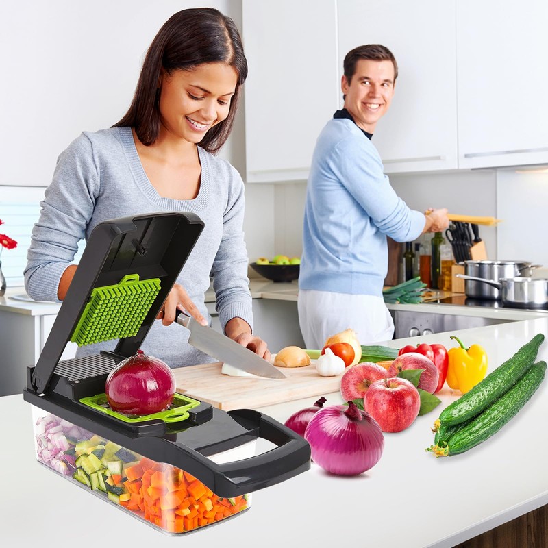 Vegetable Chopper w/Container, 16-in-1 Multifunctional Kitchen Mandoline Slicers and Vegetable