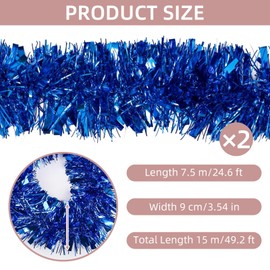 Ohiyoo 50 FT Blue Tinsel Garland Christmas Tinsel Garland Xmas Tree Decorations Metallic Tinsel Twist Garland for Christmas Tree New Year Holiday Birthday Party Decorations (3.54" x 50', Blue)