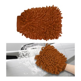 Gasedin Car Washing Gloves, Easy Foam Double-Sided Chenille Microfiber Wipe Cleaning Gloves, Absorbent Fluff Wash Mitt Cleaning Tool for Vehicles, Universal Car Accessories (Coffee)