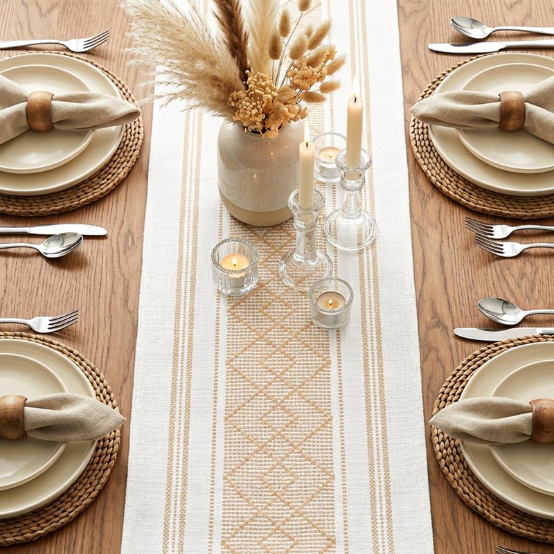 Boho Table Runner with Tassels for Boho Nordic Home Decor