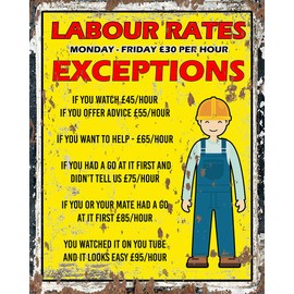Labour Rates Workman Mechanic Handyman Funny Vintage Retro Man Cave Bar Pub Shed Novelty Gift Aluminium Metal Tin Wall Décor Sign