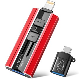 EATOP 256GB Flash Drive Intended for iPhone iPad Android and Computers, 4 in 1 Photo Stick for Phone Memory Storage Easily Backup Photos Videos, Plug and Play, No Application Required (Red)