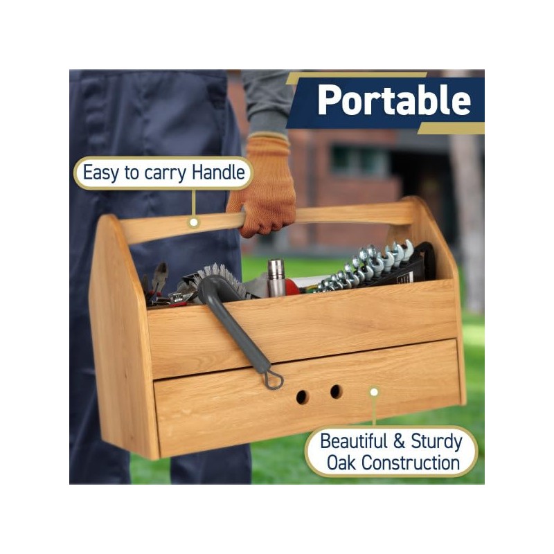Kings County Tools Wood Tool Box - 22” Wooden Caddy