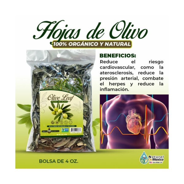 Natural de Mexico USA Hojas de Olivo Herbal Tea 4 oz-113g. Leaves Olive Leaf, Heart Health Support