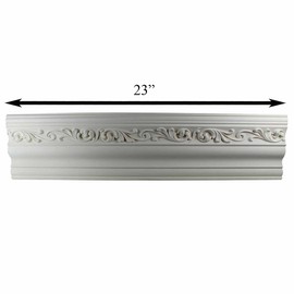 Renovators Supply Zoe Cornice Ornate White Urethane 94" L | Classic Floral Wall Panel Ceiling Molding for Living Room, Bedroom, Dining Room
