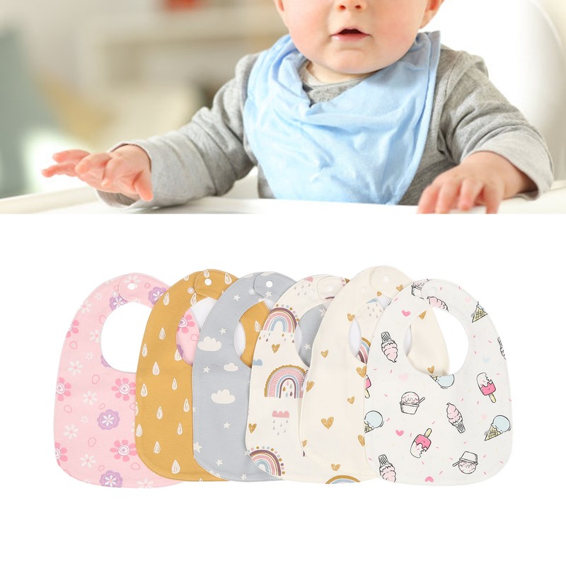 6pcs Infant Bibs U Shaped Snap Button Closure Cotton Waterproof