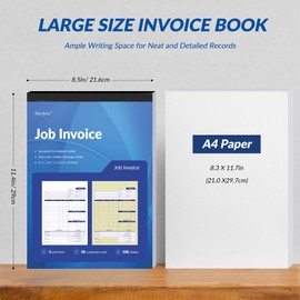 Harfesto Job Work Order Forms, Large Size Contractor Invoice Book 8-1/2" x 11-7/16", Invoice Receipt Book for Small Business, 2-Part Carbonless Forms, 100 Sets (2 Books)