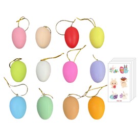 Alytimes 12 Easter Eggs, DIY Easter Eggs with 5 Different Bunny Stickers, Plastic Easter Tree Decorations, Easter Hanging Ornaments Suitable for Parties, Family Events, Schools.
