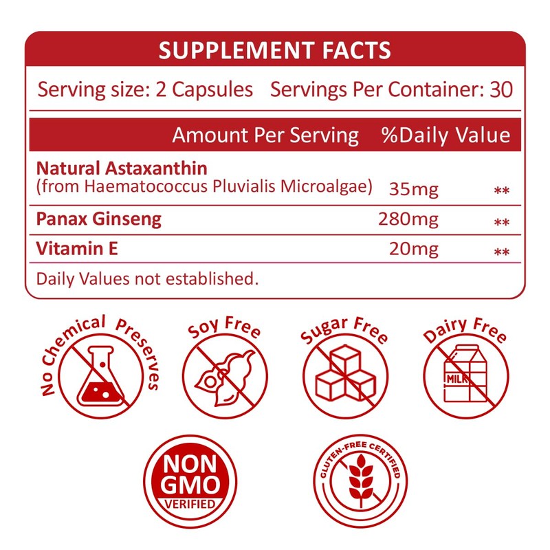 35mg Liposomal Astaxanthin Supplement - Powerful Antioxidant Support for Skin,