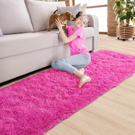 Noahas Hot Pink Runner Rug for Hallway,2'x6' Long Area Rugs for Bedroom Living Room,Non Slip Thick Shag Carpet for Entryway Nursery Bedside Kids Girls Room Home Decor