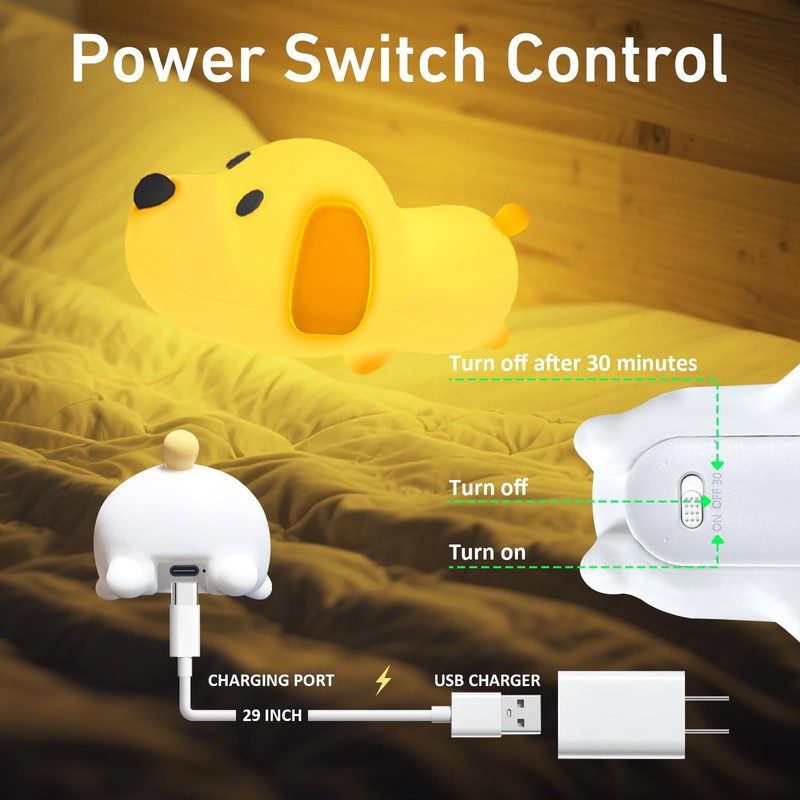 COBIKU Cute Dog Night Light, Dimmable with Soft Silicon Dog