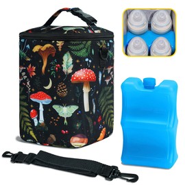 Breastmilk Cooler Bag with Ice Pack Fits 4 Baby Bottles Up to 9 Ounce Insulated Baby Bottle Bag Breast Milk Cooler on The Go with Strap Baby Bottle Cooler Bag for Nursing Mom Daycare or Travel