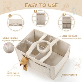 Teenyyou 2 Pack Baby Caddy Organizers Large Diaper Organizers Nursery Storage Basket with Handle Tiny Doll Ornament for Changing Table Baby Shower Gift Party Favor Car Stuff Newborn Essential(Beige)