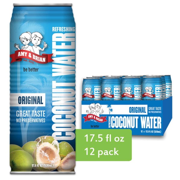 Amy & Brian Non-GMO Coconut Water, Original, 17.5 Fl Oz (Pack of 12)