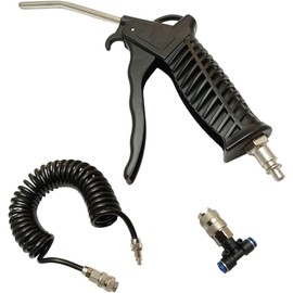 Air Pistol Blow Gun Compressed Air with 5 Metre Spiral Hose and T-Piece Coupling for Truck Cabin Universal Set Black