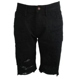 Ex-Store Mens Distressed Look Knee Length Skinny Fit Shorts Black 40