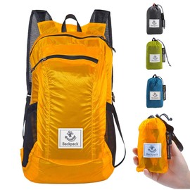 4Monster Water Resistant Foldable Backpack, Packable Hiking Daypack, Ultralight Travel Backpack, Suitable for Outdoor Sports, Camping, Backpacking, Shopping Orange-24L