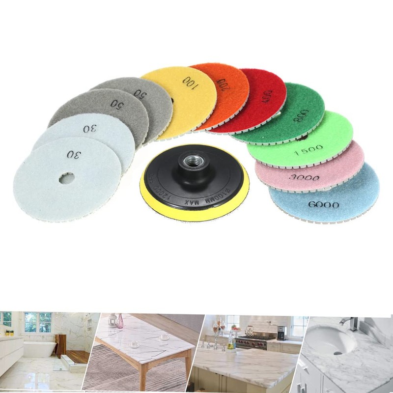 11pcs 4-inch Diamond Wet Polishing Pads Grinding Disc + 1pc