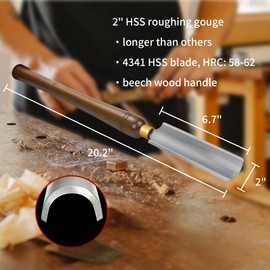 DEEFIINE 2-Inches HSS Spindle Roughing Gouge Lathe Chisel,Wood Lathe Turning Tools With Beech Wood Handle ﻿