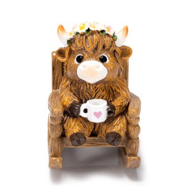 zimiliz Highland Cow Figurine for Book Shelf Decor, Highland Cows Themed Gifts for Women, Resin Figures Home Desk Decorations Accents (Rest)