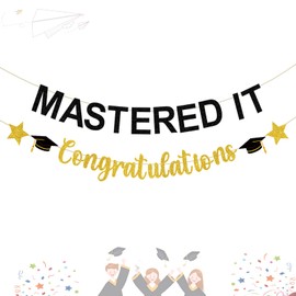 DONCIDAY Mastered It Graduation Decorations Gold and Black Glittery Congratulation Banner Congrats Grad Decor for Class of 2025 Party