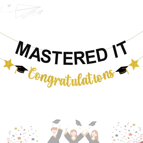 DONCIDAY Mastered It Graduation Decorations Gold and Black Glittery Congratulation