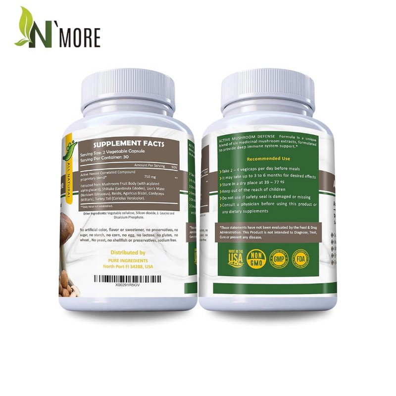 N' MORE Six Active Mushroom Defense Dietary Supplement Supports Immune