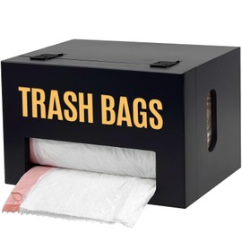 Libreshine Extra Large Trash Bag Holder Dispenser, Garbage Bag Dispenser Roll Holder Under Sink, Bamboo Wall Mounted Kitchen Trash Bag Dispenser Organizer Black