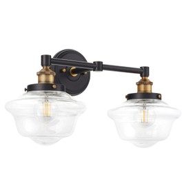 Linea di Liara Lavagna Farmhouse Matte Black Bathroom Light Fixtures Over Mirror Black and Gold 2-Light Bathroom Vanity Light Fixture Clear Glass Shades Modern Vanity Lights, Bulbs Included UL Listed