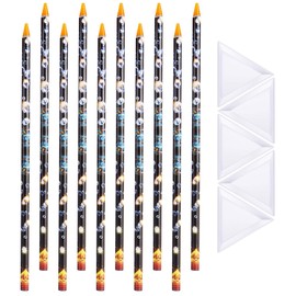 10 Piece Rhinestone Picker Pencil Nail Dotting Wax Pen Self Adhesive Resin Picker Pencil Gem Pick up Tool with 5 Piece Plastic White Bead Sorting Tray Triangular Plate for Nail Design DIY Decoration