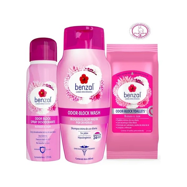 Benzal Paquete Odor-Block Toallitas, Shampoo y Spray