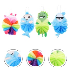 Healeved 4pcs Kids Body Wash Balls Cartoon Bath Sponge Soft Bath Flower Balls Exfoliating for Kids Baby Shower Scrubbers