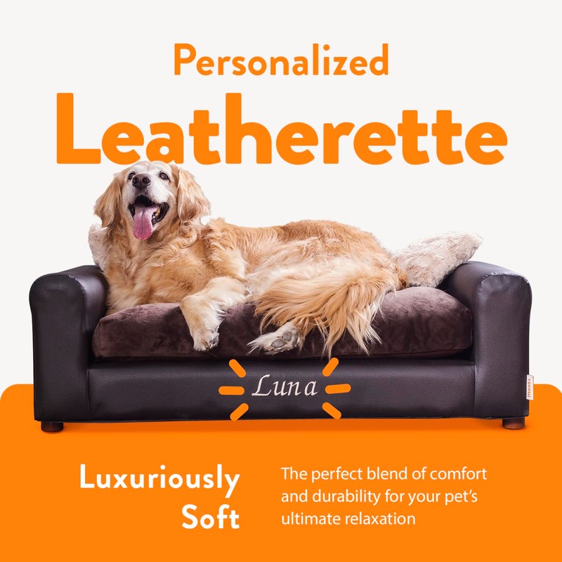 Moots Premium Leatherette Pets Sofa, Espresso, Medium/Large, Customizable