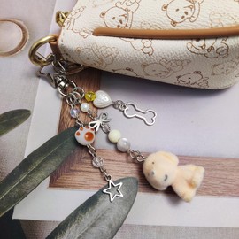 Nalefow Cute Dog Keychain Fuzzy Dog Puppy Decor Keychain Aesthetic Y2K Purse Bag Charm Stylish Dog Pendant Keychains Accessories (Orang)