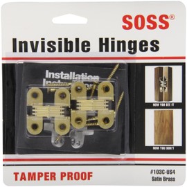 SOSS Mortise Mount Invisible Hinges with 4 Holes, Zinc, Satin Brass Finish, 1-1/2" Leaf Height, 1/2" Leaf Width, 19/32" Leaf Thickness, 6 x 1" Screw Size (1 Pair)