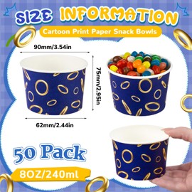 AmazingSpark 50 Pcs Gold Ring Blue Paper Treat Cups Bulk 8 oz Ice Cream Cups Disposable Dessert Snack Treats Bowls for Cartoon Carnival Theme Birthday Party Supplies