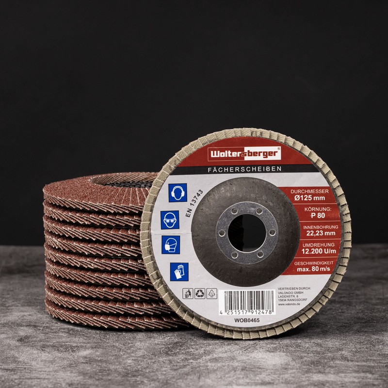 Woltersberger® Flap Discs, Diameter 115 mm, Grain 100, Pack of