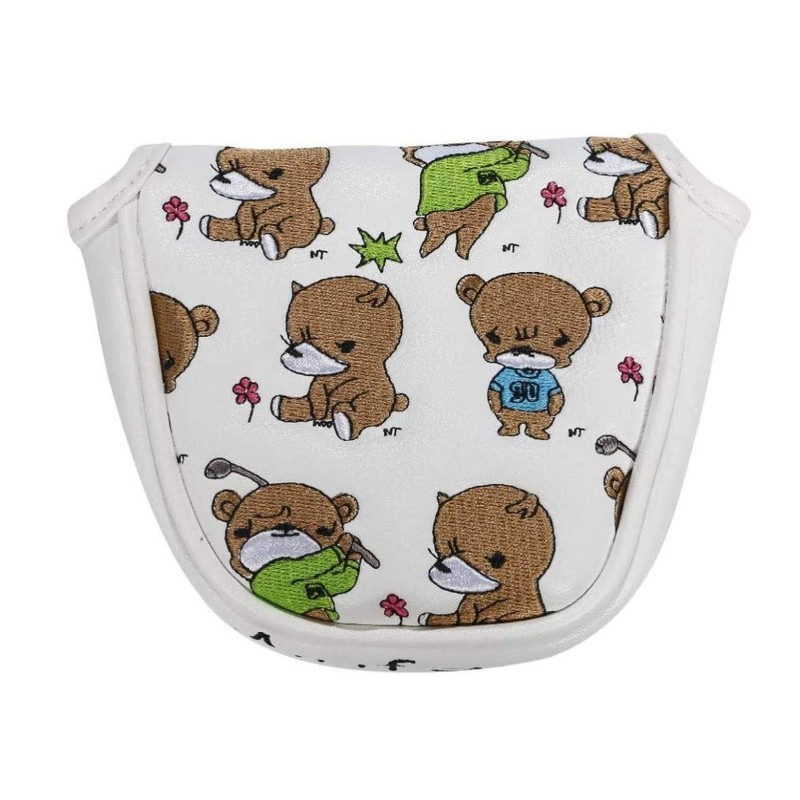 Anfang Mallet Magnetic Putter Cover with Bear Embroidery (White)