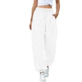 HeSaYep Women's High Waisted Sweatpants Workout Active Joggers Pants Baggy Lounge Bottoms,White XL