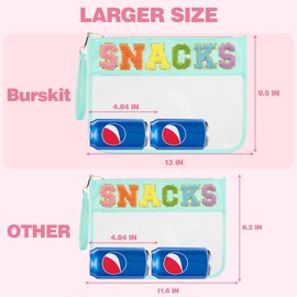 Burskit Burskit Chenille Letter Clear Zipper Pouch for Travel Preppy Patch Makeup Bag-Nylon Cosmetic Preppy Makeup Waterproof Organizer Bag Set for Women Valentines Bag (LS-SNACKS)