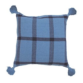 Creative Co-Op 24" Square Woven Recycled Cotton Blend Grid Pattern Pillow, Blue