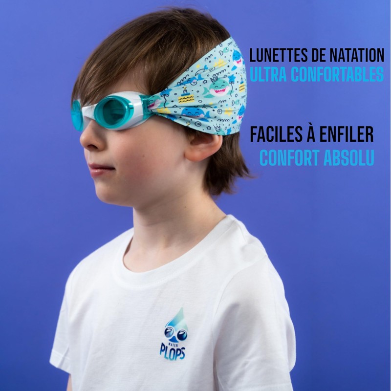 Waterplops Swimming Goggles for Children, Boys, Shark Drawings, Anti-Fog Ultra