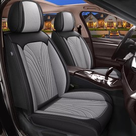 DISUTOGO Front Seat Covers Fit for Jeep Liberty 2002-2012 - Car Seat Covers Leather Waterproof Breathable Seat Cover Protectors Comfort (2 Front Seat, Black & Grey)