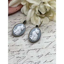 FANCY FOX BOUTIQUE Bronze Cat Kitten Boutique French Wire Cameo Earrings Wedding Party Mom BIRTHDAY